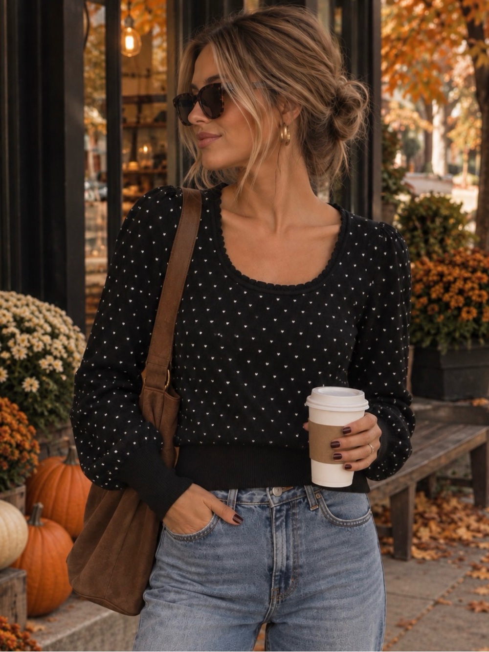 Free People Polka Dot Scoop Neck Sweater, Size M